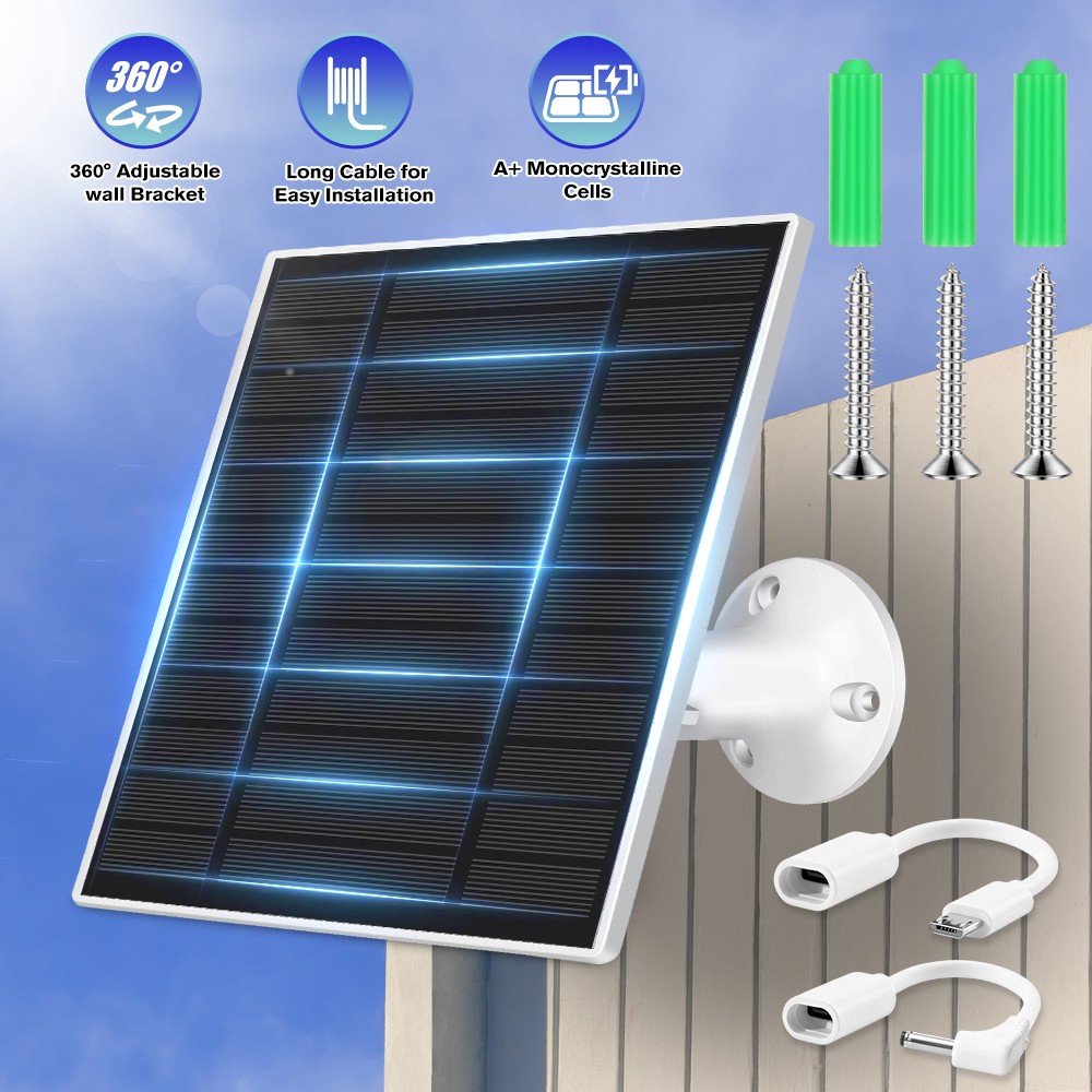 Solar Panel For CCTV Security Camera Micro USB Type-C Port Charger Outdoor 5W 5V