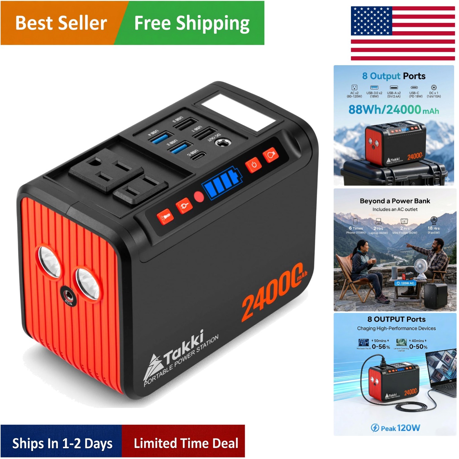 Rechargeable 88.8Wh Battery Station with LED Flashlight – Ideal for Emergencies