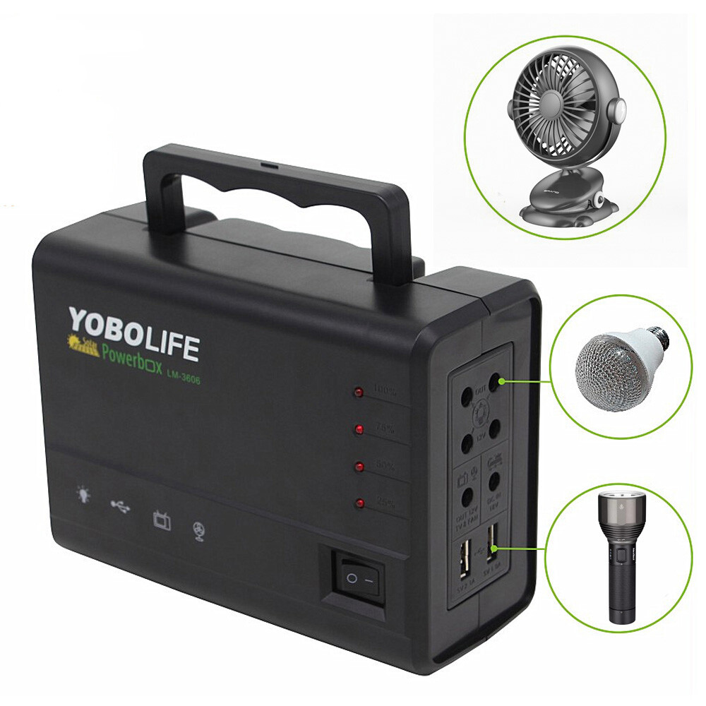 Solar Panel Power Generator Kit Battery Pack Power Station w/ 4 Bulbs Portable