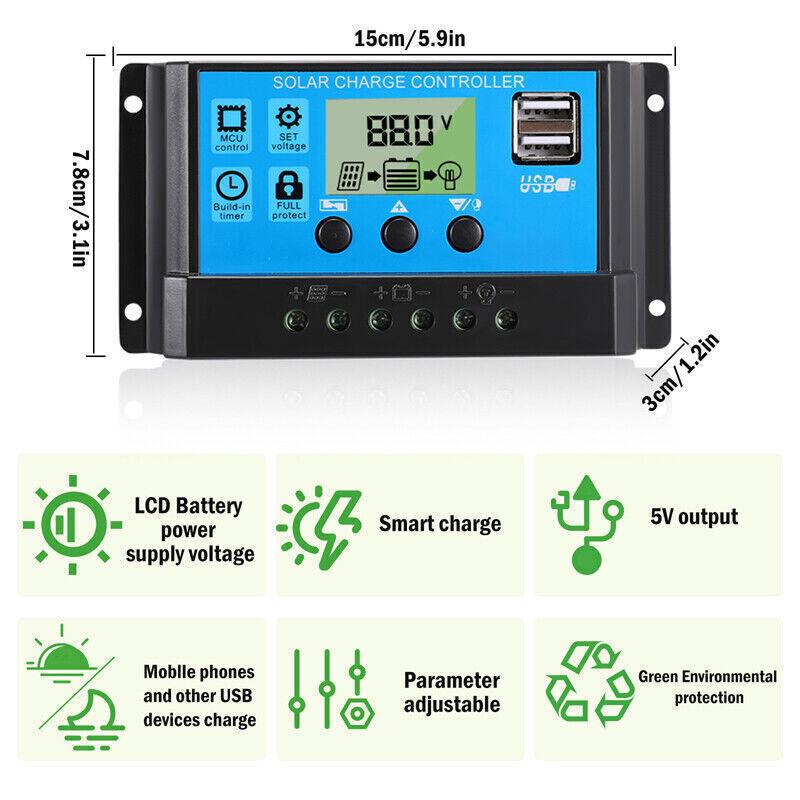 400W Solar Panel Kit 100A 12V Charger w/Dual USB Controller RV Caravan Boat
