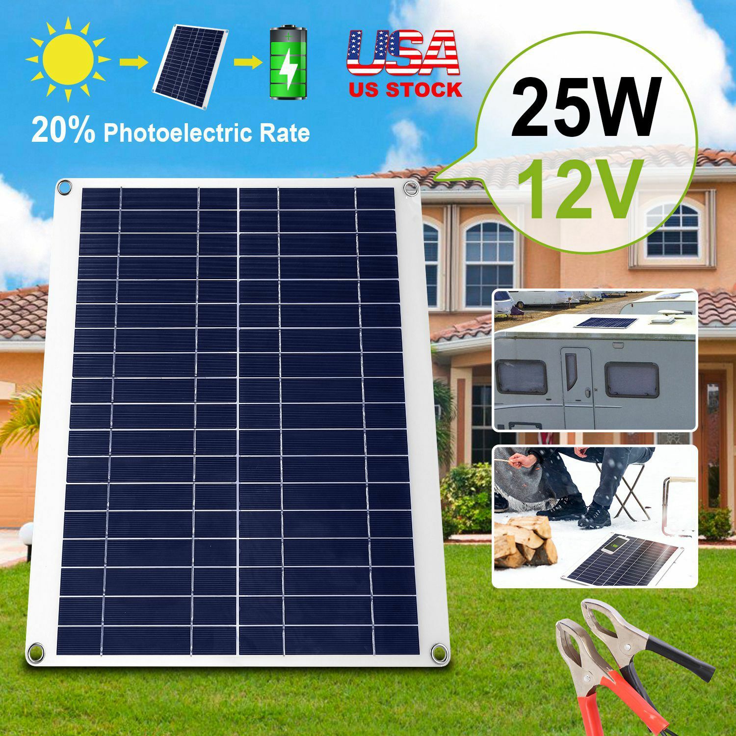 iMountek 25W Watts Solar Panel Kit for 12V Battery Charge Waterproof RV BOAT