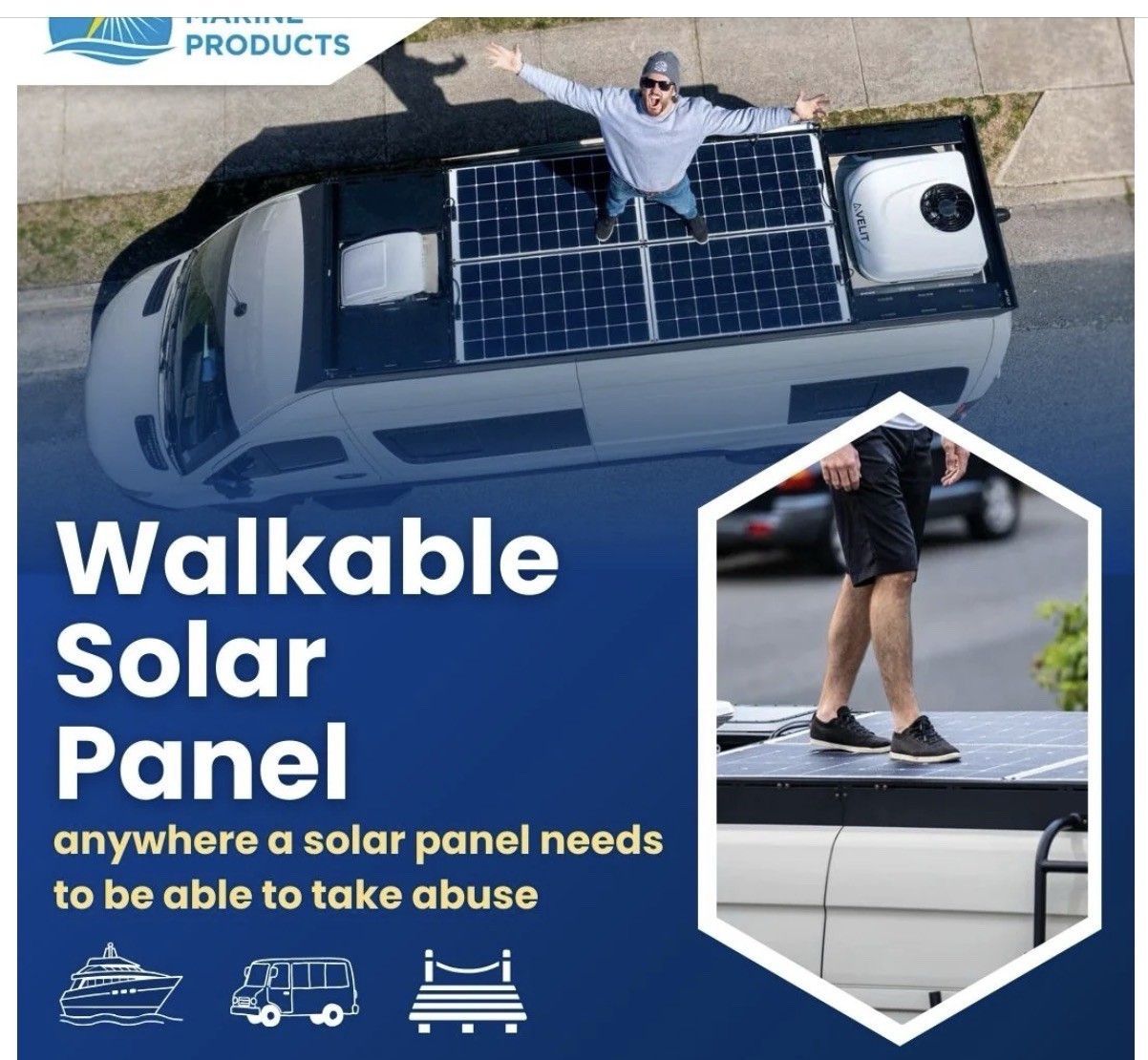 165 Watt Walkable Semi Rigid Solar Panel with Polycarbonate – Sunpower A+ Grade