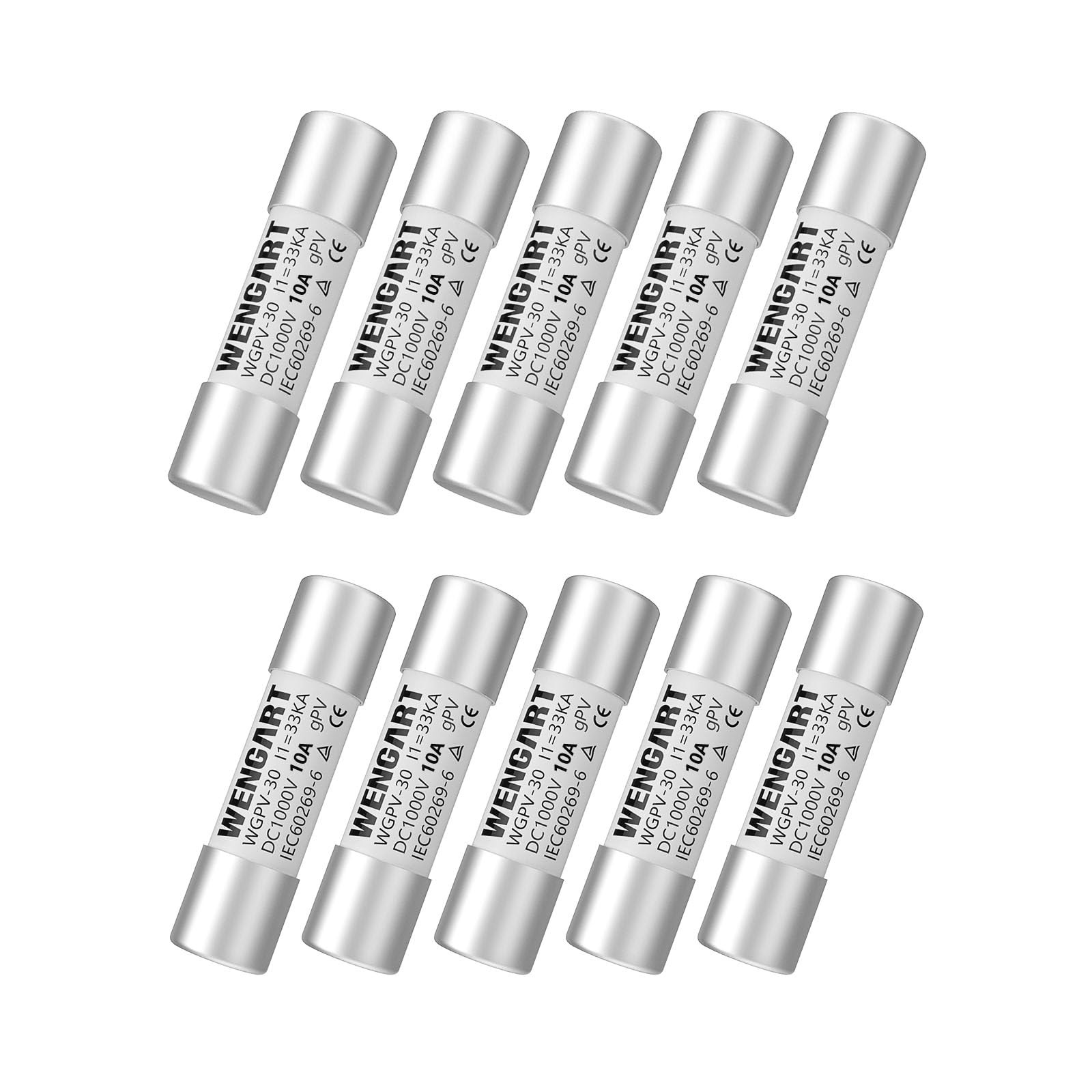 10 PCS WGPV30 Solar Fuses 1000V DC 10A 10x38MM 133kA Fast Photovoltaic Link