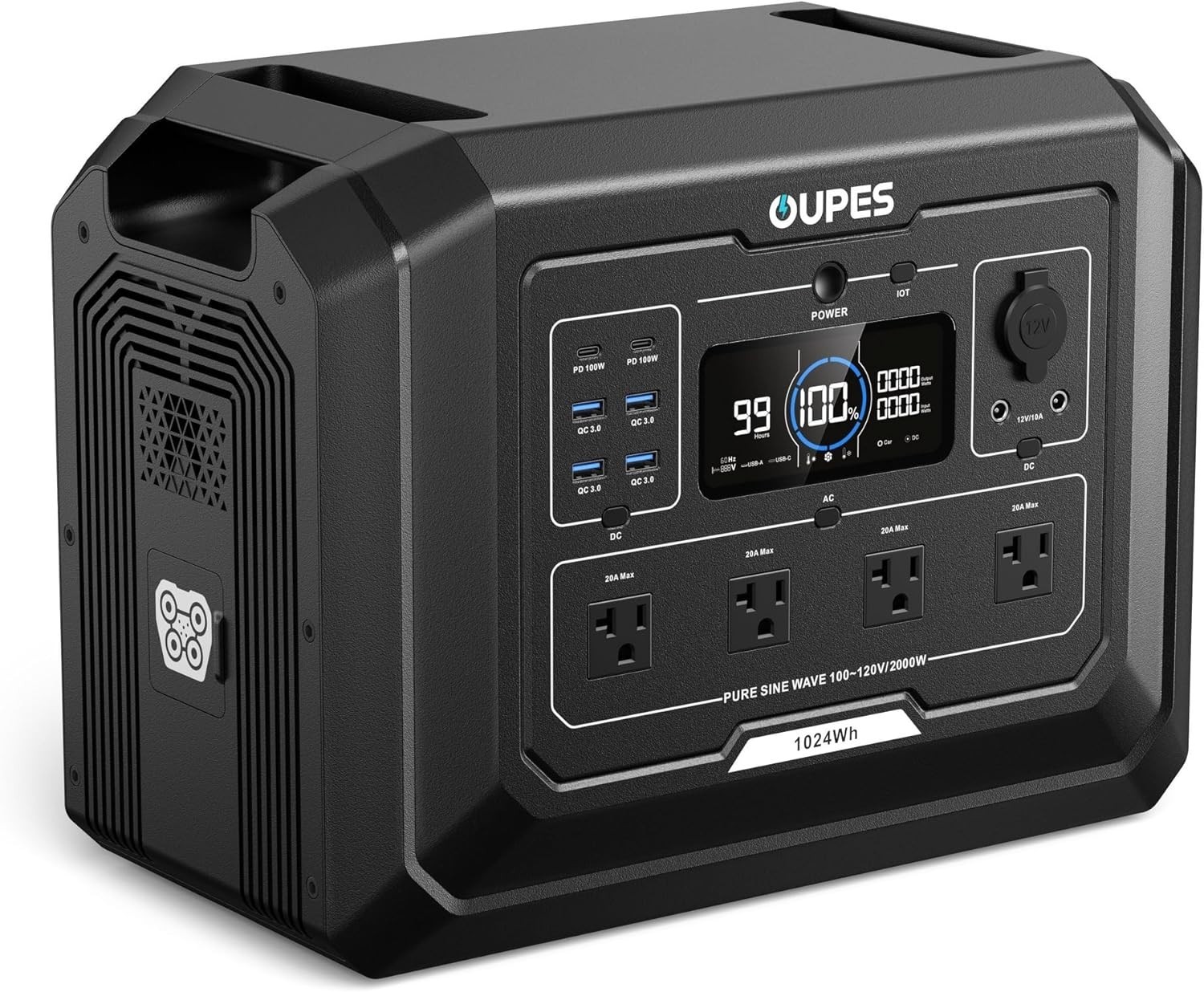 Mega 1 Portable Power Station 2000W (Surge 4500W), 1024Wh Lifepo4 Battery Solar