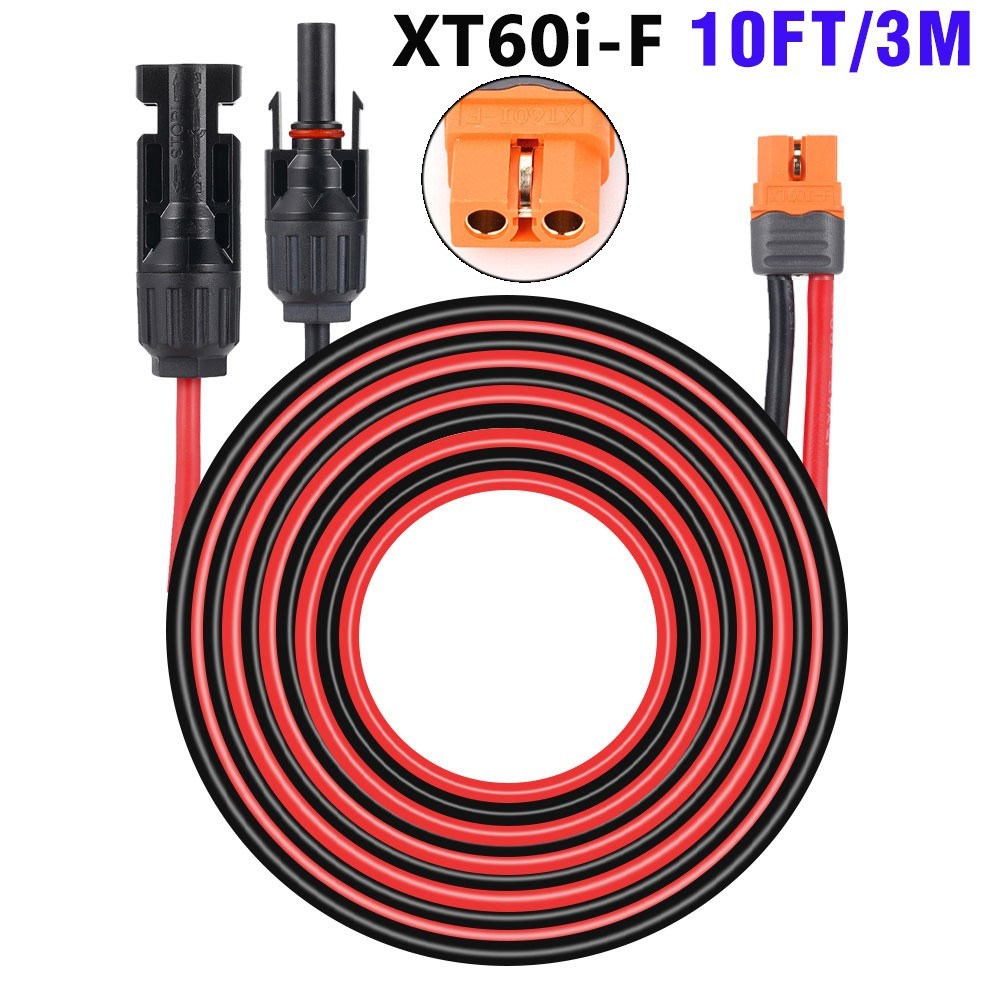 10ft/3m Solar Panel Connector to XT60i-F Adapter Extension Charging Cable 12AWG