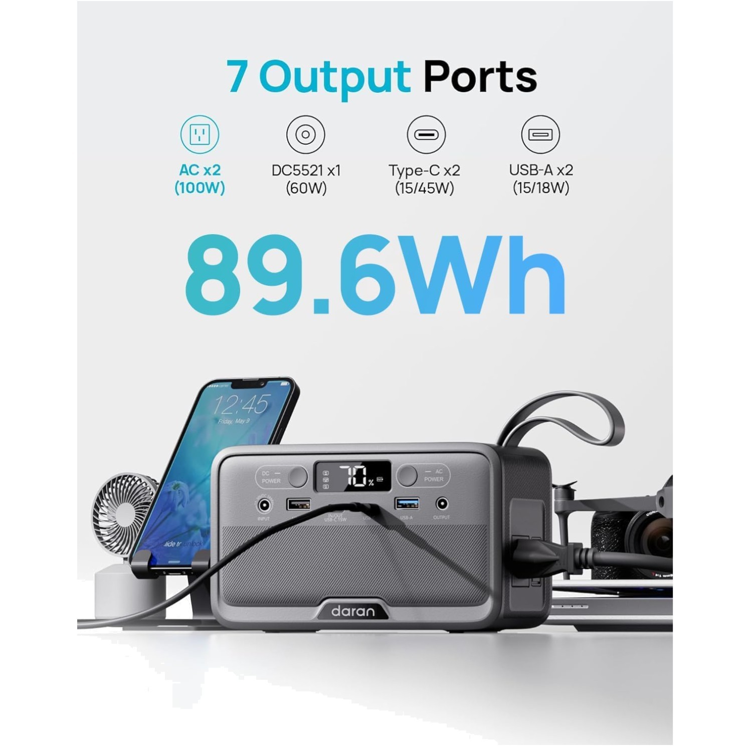 Portable Power Station 89.6Wh LiFePO4 Battery