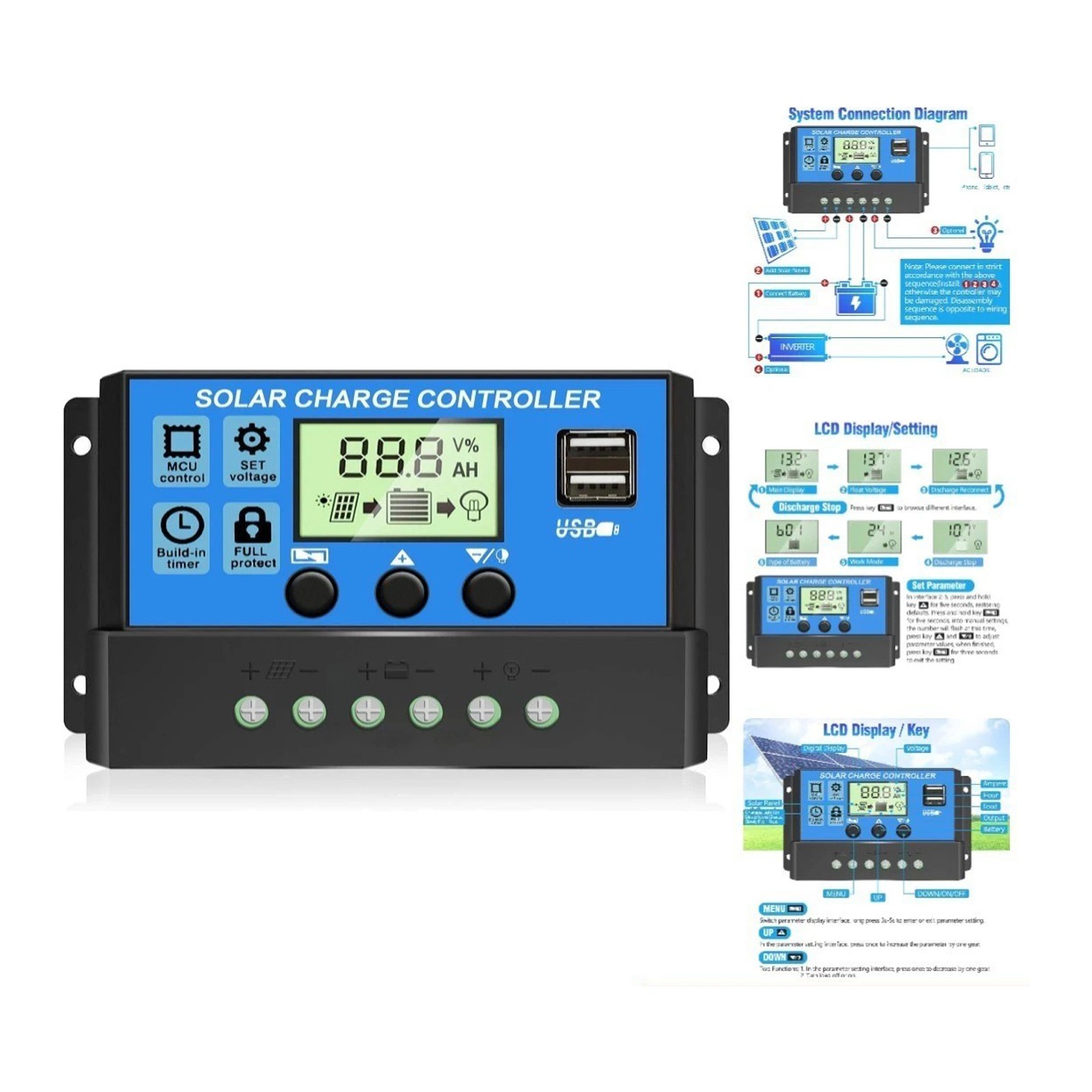 200W Mono Solar Panel Controller Kit 18V 25% PV Off-Grid Battery Power Charge US