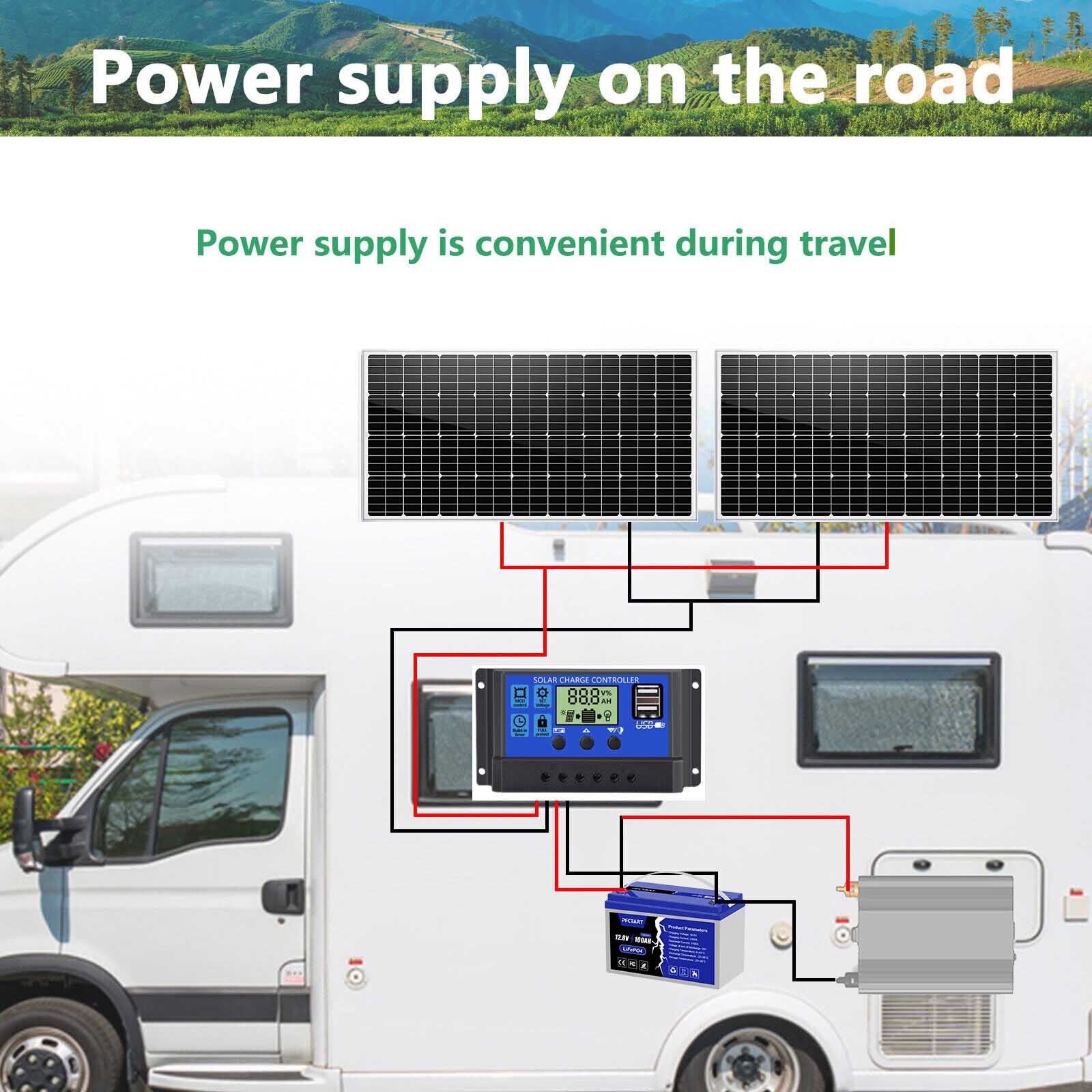200W 12V Solar Panel High Efficiency Moncrystalline Module RV Marine Home Roof