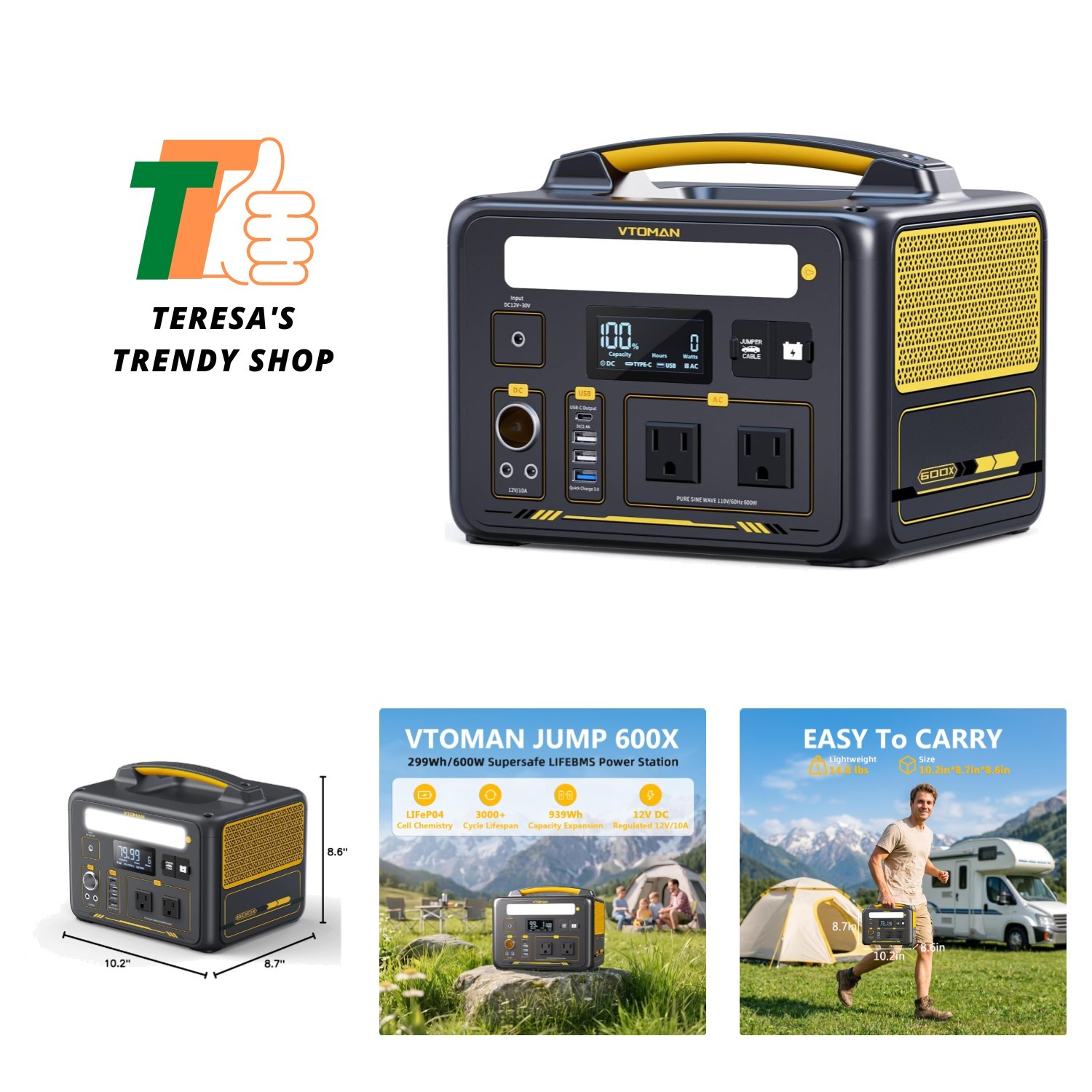 Jump 600X Portable Power Station 600W Surge 1200W, 299Wh LiFePO4 Battery Sola…