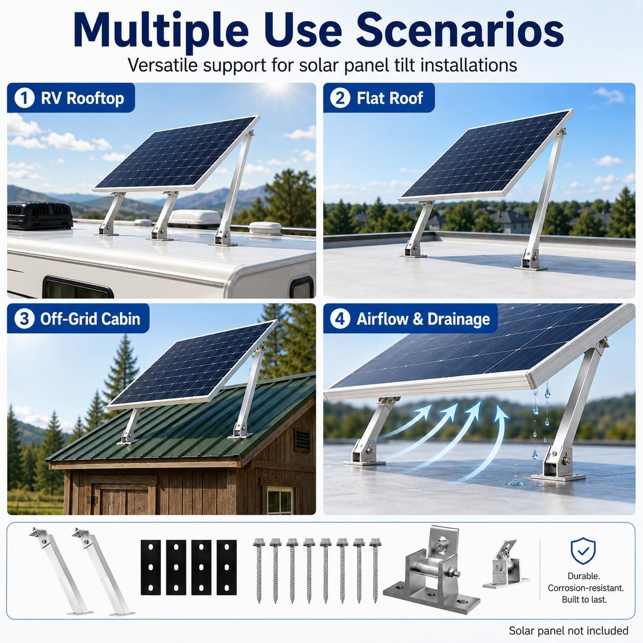 Adjustable Solar Panel Mounting Brackets, 14-27IN Tilt Mount for Roof RV Boat, 6