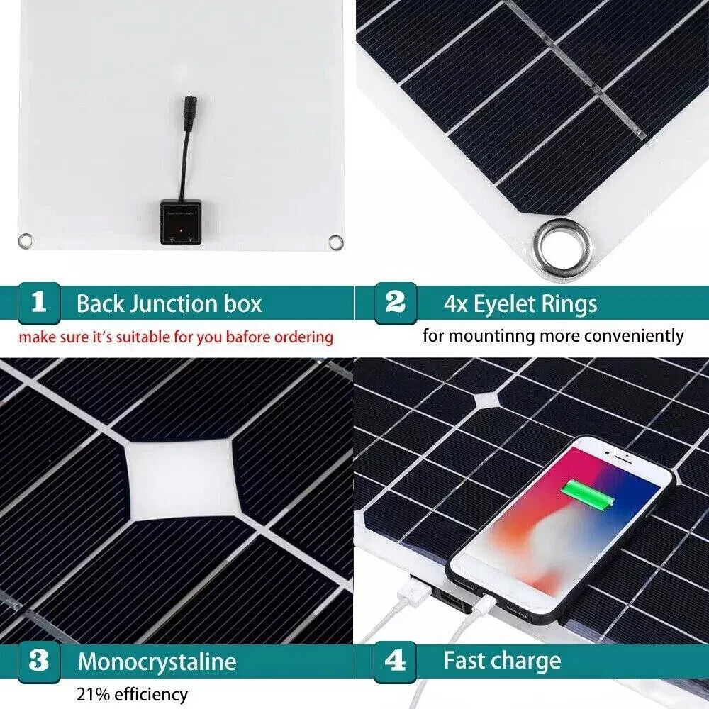 200 Watts Solar Panel Kit 100A 12V Battery Charger w/ Controller Caravan Boat RV