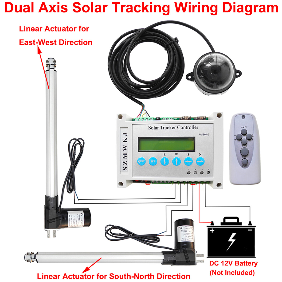 LCD Dual Axis Solar Panel Tracking Tracker Controller & 2*6000N Linear Actuators