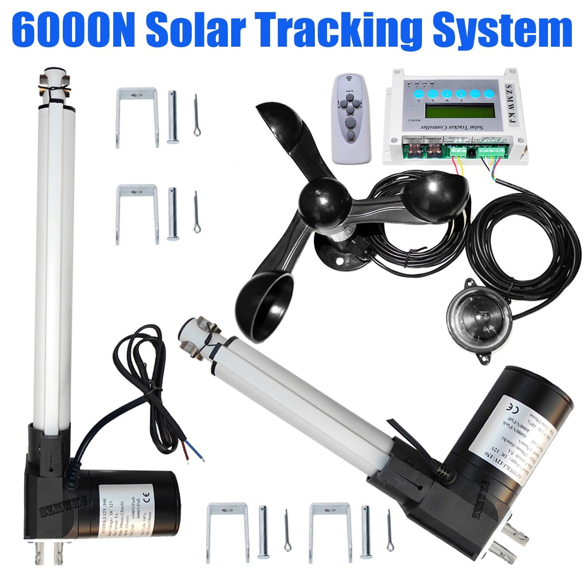 6000N 2PCS Linear Actuators Anemometer Kits W/ Dual Axis Solar Tracker Sun Track
