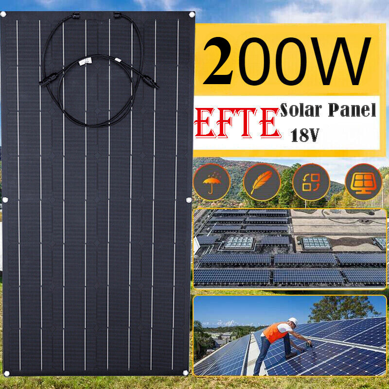 200W Watt ETFE Flexible Solar Panel 12/18V Battery Charger Home RV Boat Off-Grid