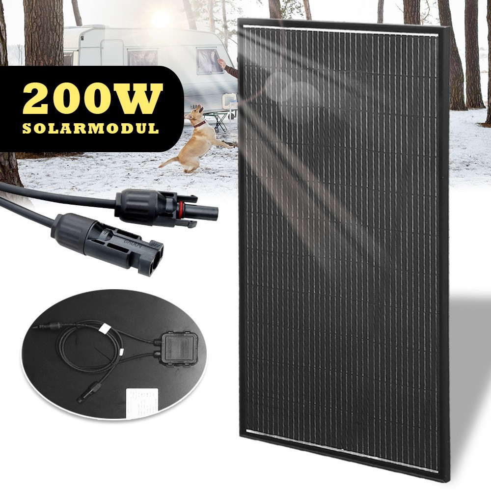 200 Watt Solar Panel Monocrystalline 12V Battery Charging for Home RV Boat Black