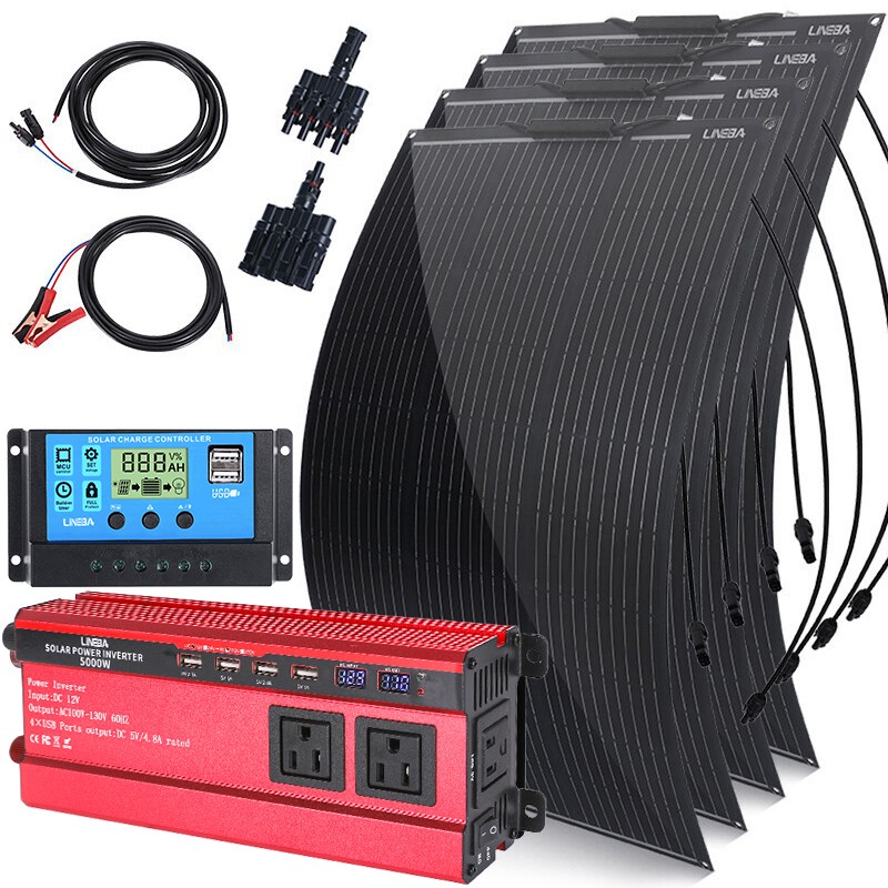 100-400W Flexible Solar Panel Mono 12V Home Camping RV Battery Charge w/Inverter