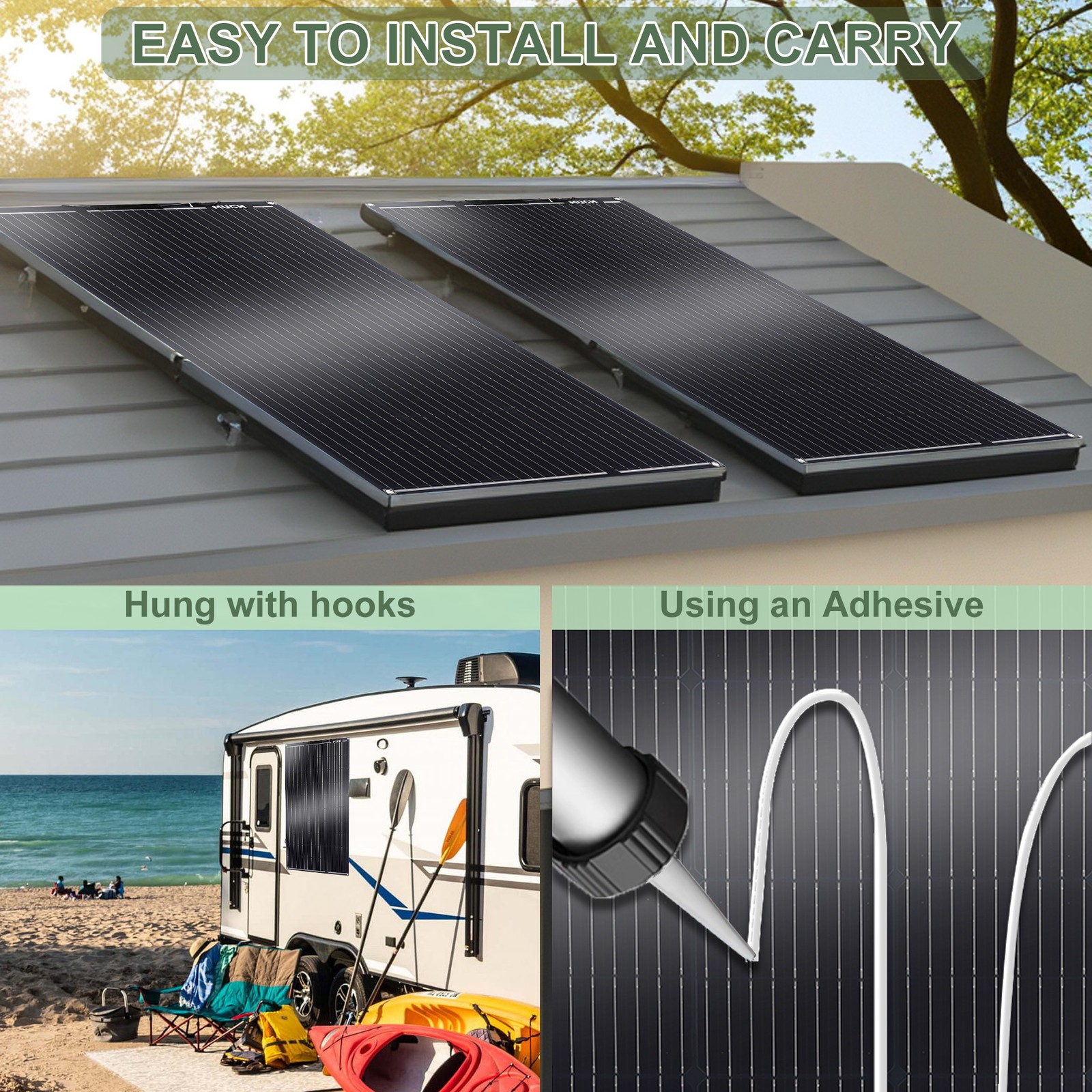 200W High Efficiency Solar Panel Mono Home RV Rooftop Camping Off-Grid US New