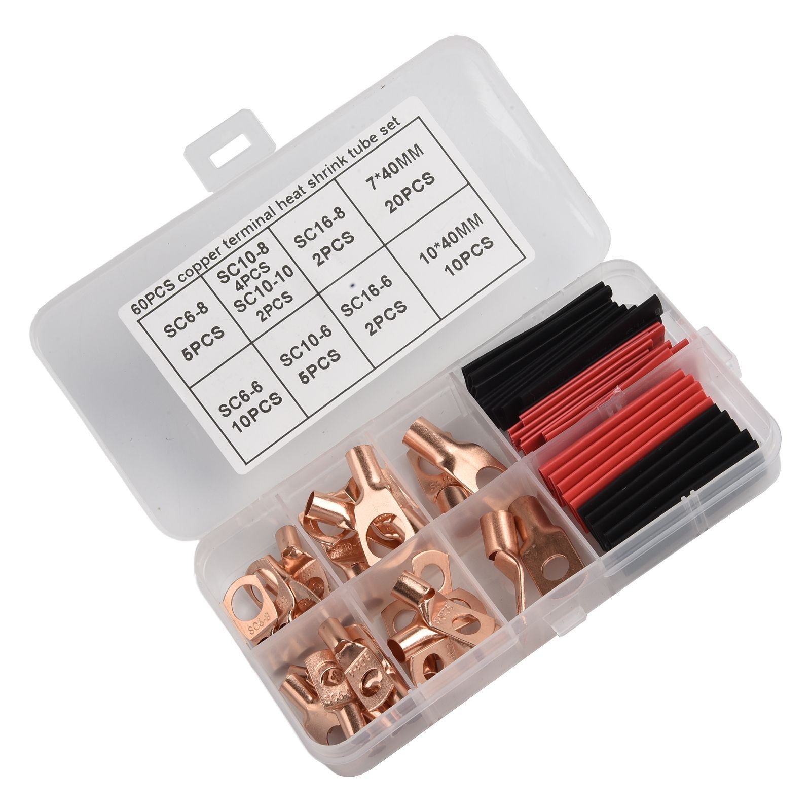 Functional 60pc Tin Plated Copper Ring Terminal Kit for Automotive Use