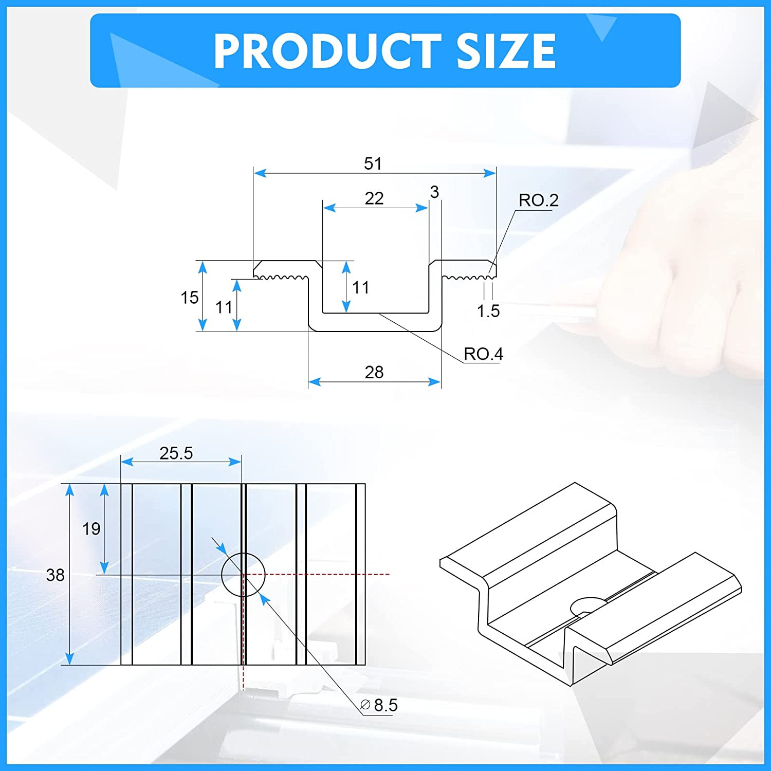 Solar Panel Mid Clamps Mount Bracket 1.06″ Aluminium Mounting Accessories 12 PCS