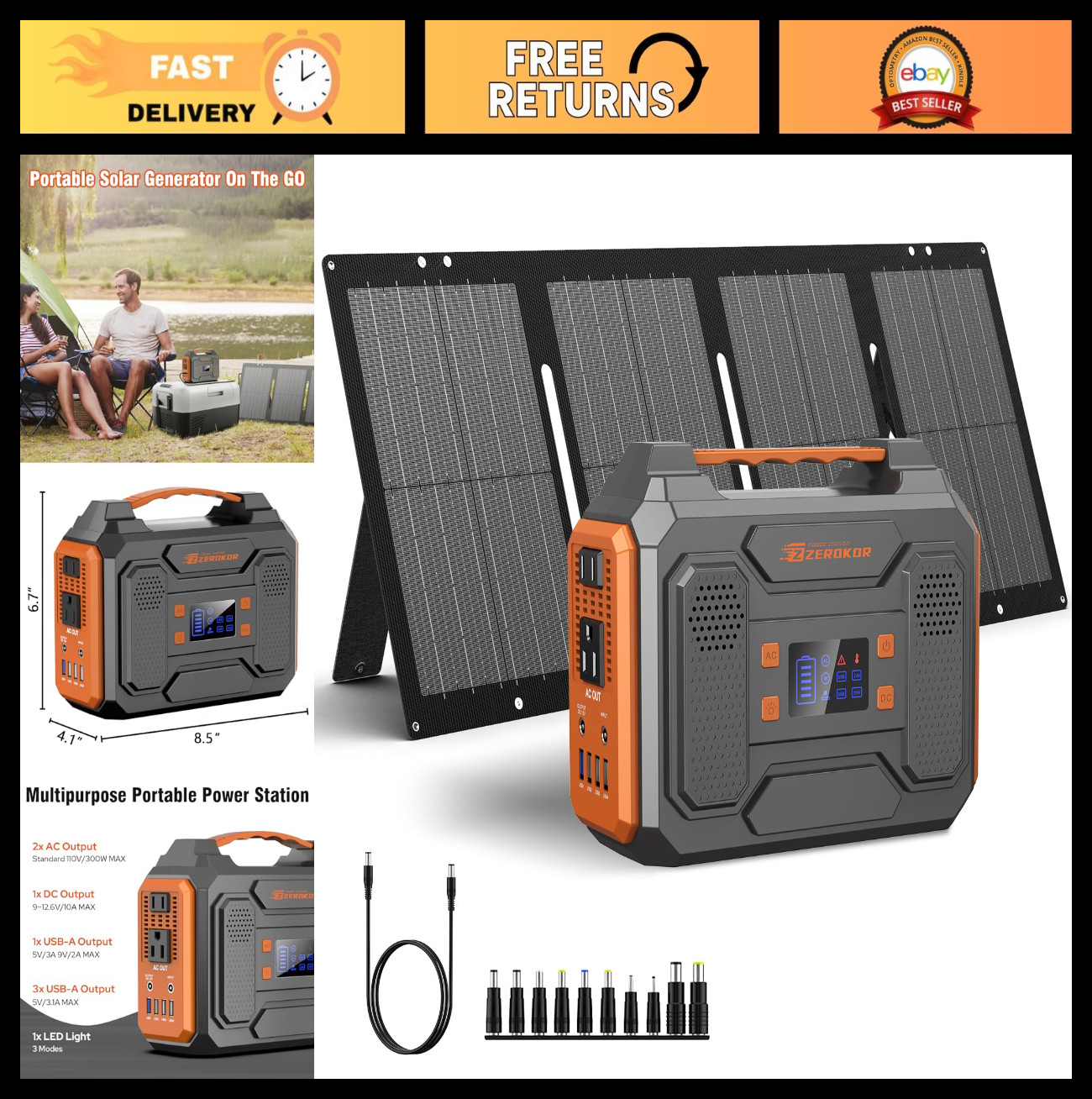 300W Portable Solar Generator & 60W Foldable Solar Panel, 280Wh Power Station fo