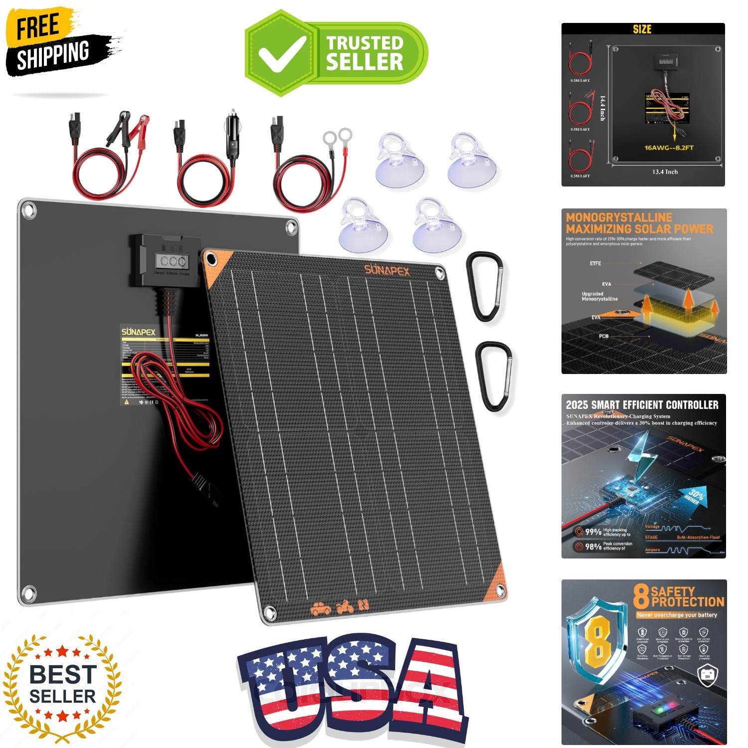 12V 20 Watt Solar Trickle Charger Maintainer – Waterproof Solar Powered Batte…