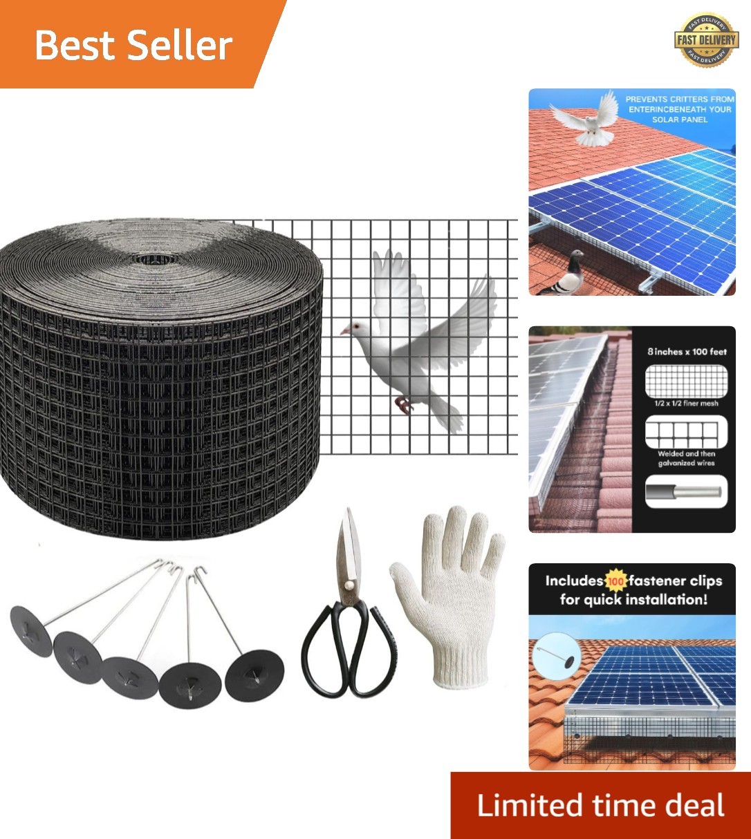 100Ft Black PVC-Coated Solar Panel Bird Guard Mesh Kit for Ultimate Protection