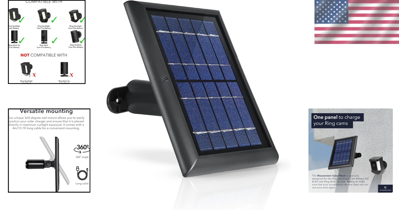 High-Efficiency Solar Panel for Ring Cameras – 1-Pack, Black for Reliable Power