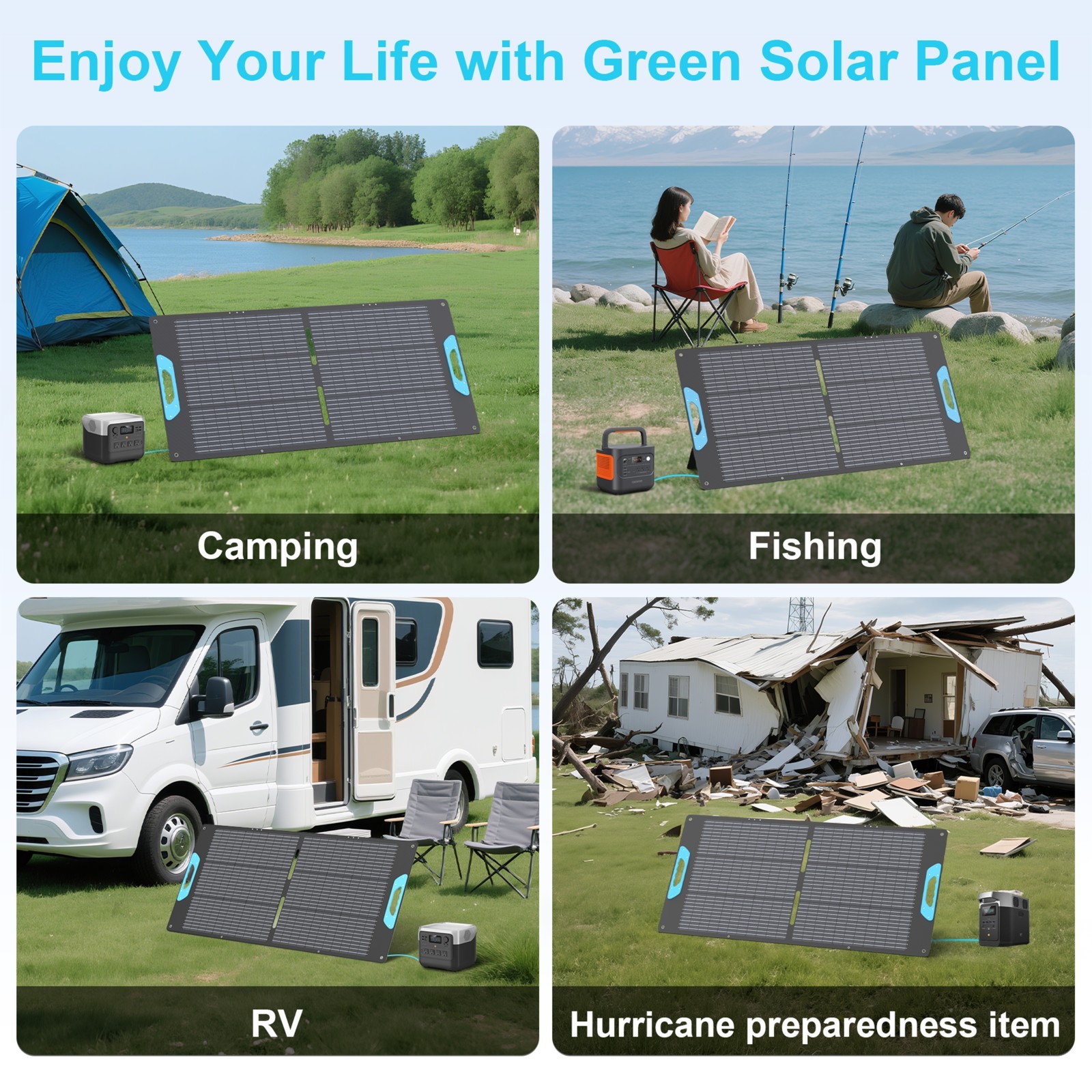E-POWO 110W Solar Panel USB DC for Bluetti EB3A AC2A Elite 30 V2 Portable Power