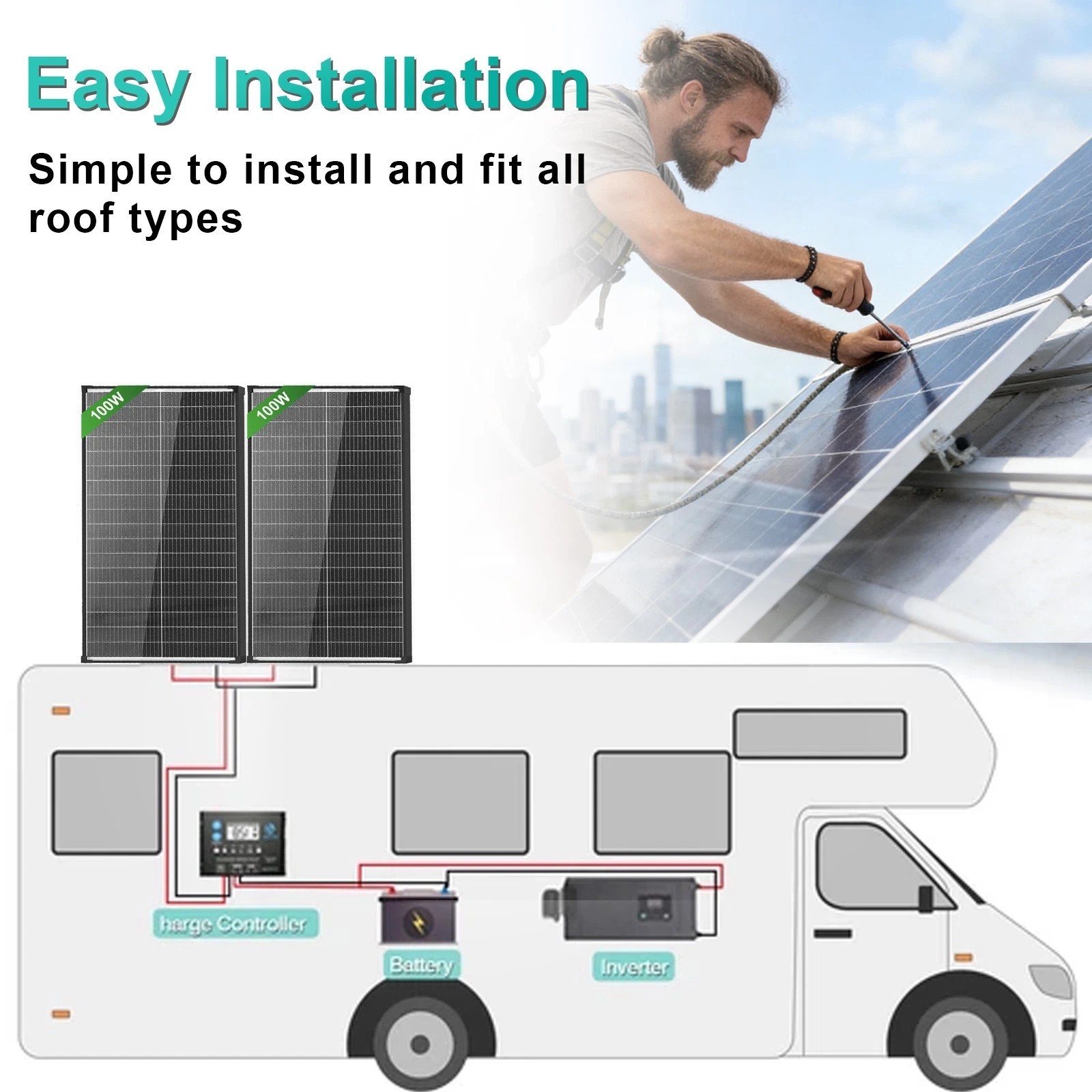 100Watt Bifacial Solar Panel 2Pack(200W) Mono N-Type 18V PV Home Power Off-Grid