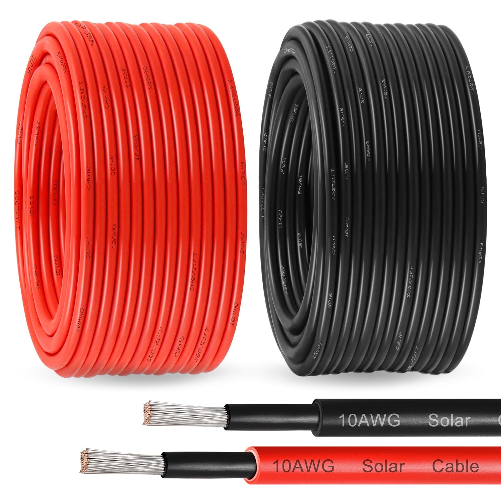Solar Panel Wire 10 AWG 100ft Black 100ft Red Tinned Copper