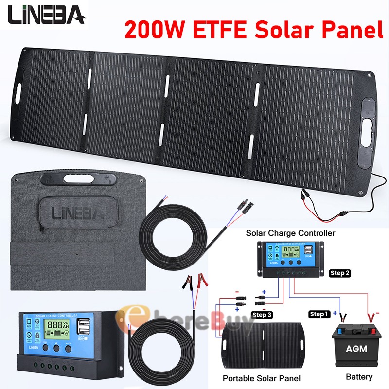 200W Solar Panel Kit Controller 12V Battery Charger Dual USB Caravan Boat US
