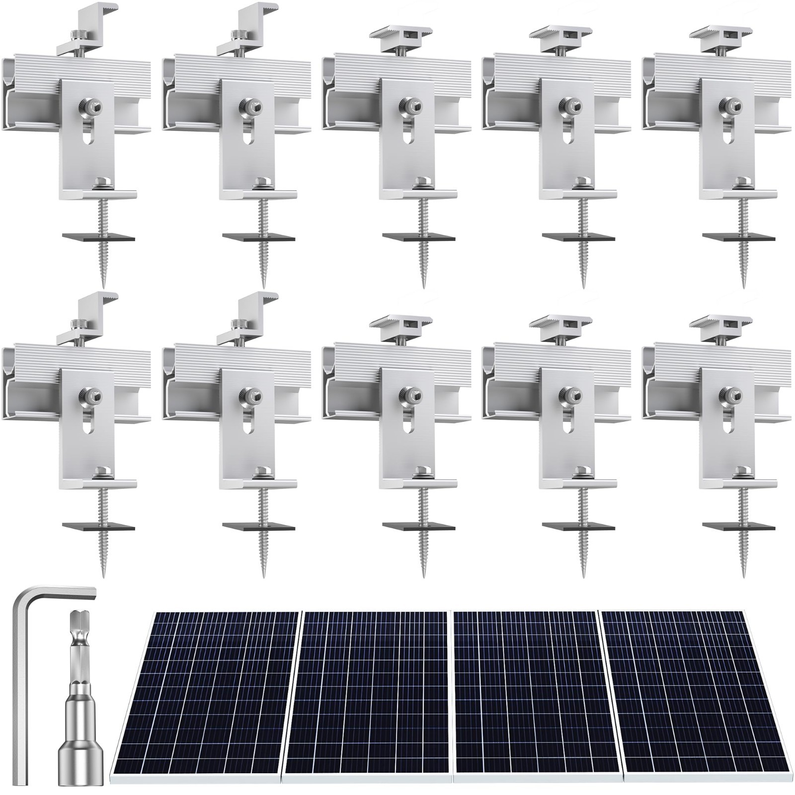 10Pcs Solar Panel Mounting Brackets Kit for Flat/Pitched Roof, Aluminum Alloy Ra