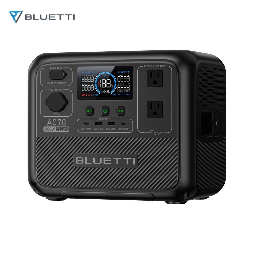 BLUETTI AC70 1000W 768Wh Portable Power Station Solar Generator for Outdoors
