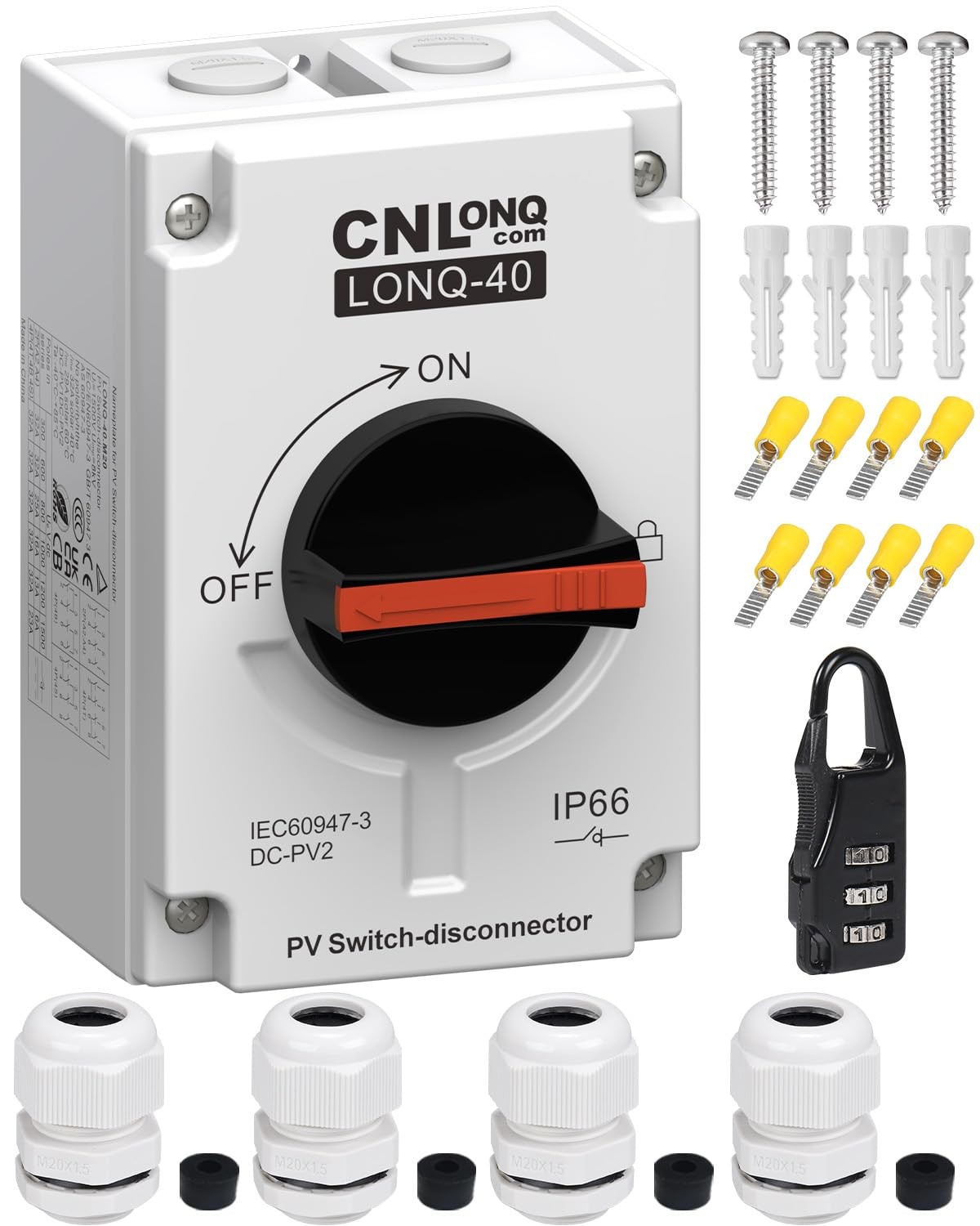 CNLONQ Solar PV Disconnect Switch 32A DC1500V Rapid Shutoff Isolator Switch 4…